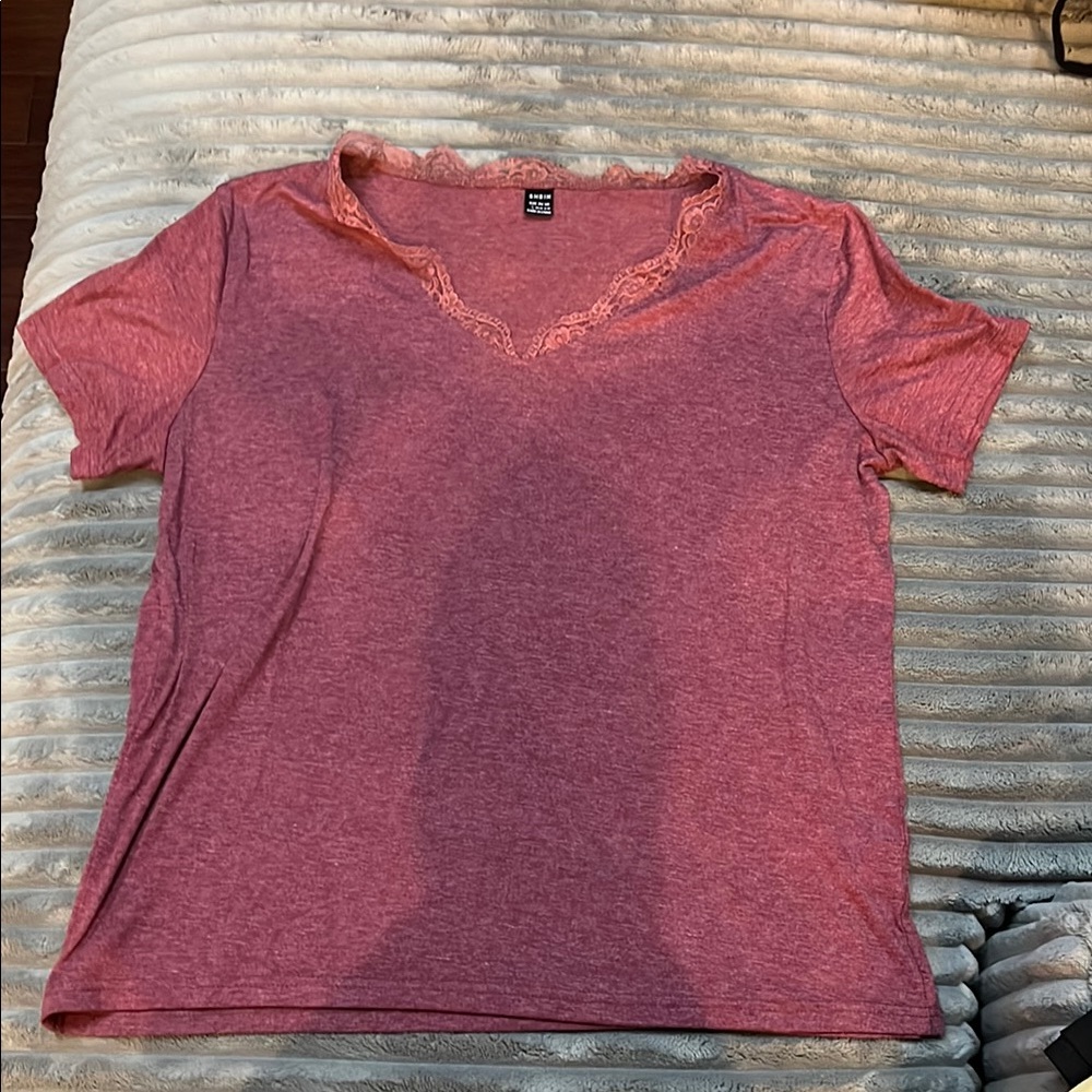 Women's Pink Lace Trim Top